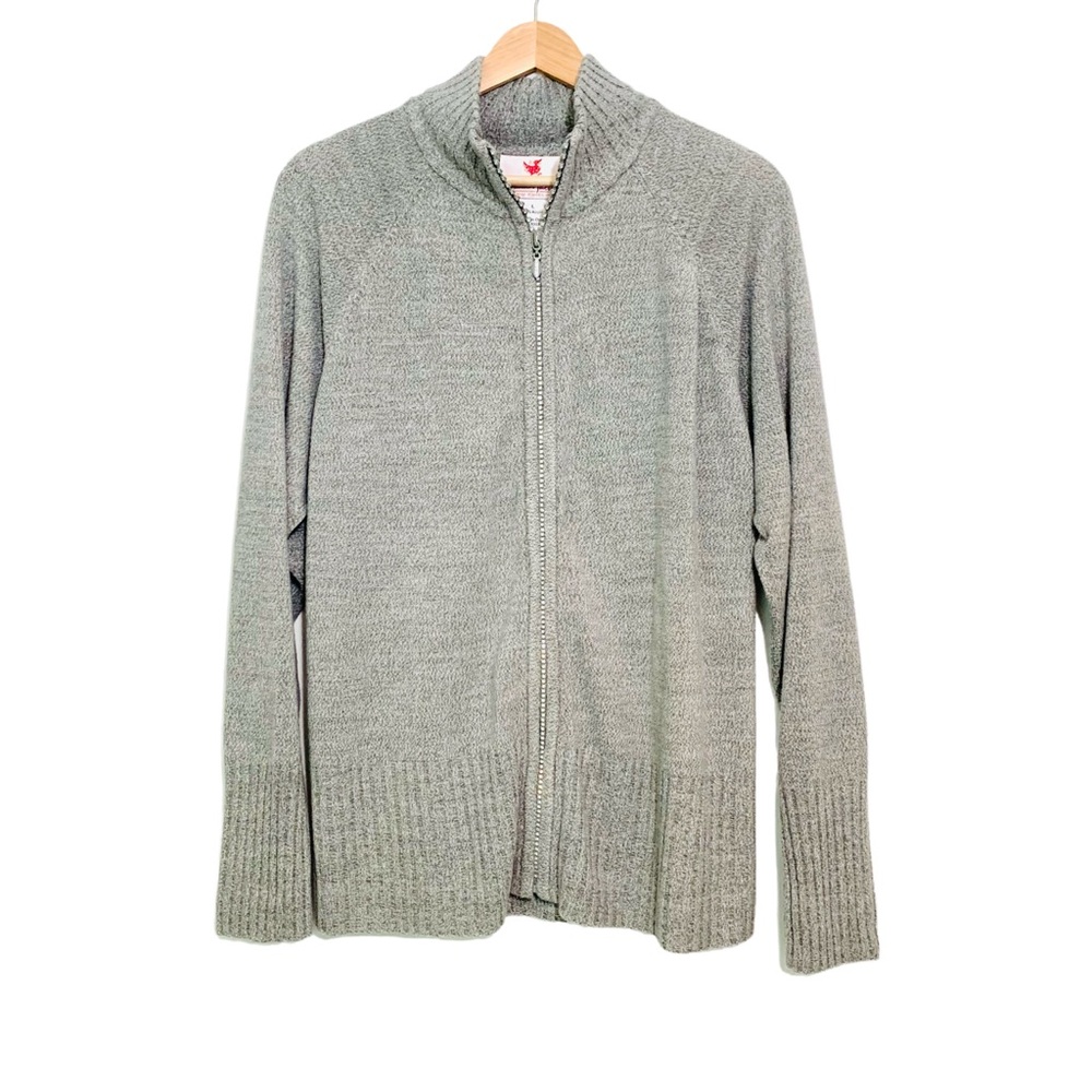 Quacker Factory Zip Up Jacket Sweater Women's Rhinestones Gray Size Large